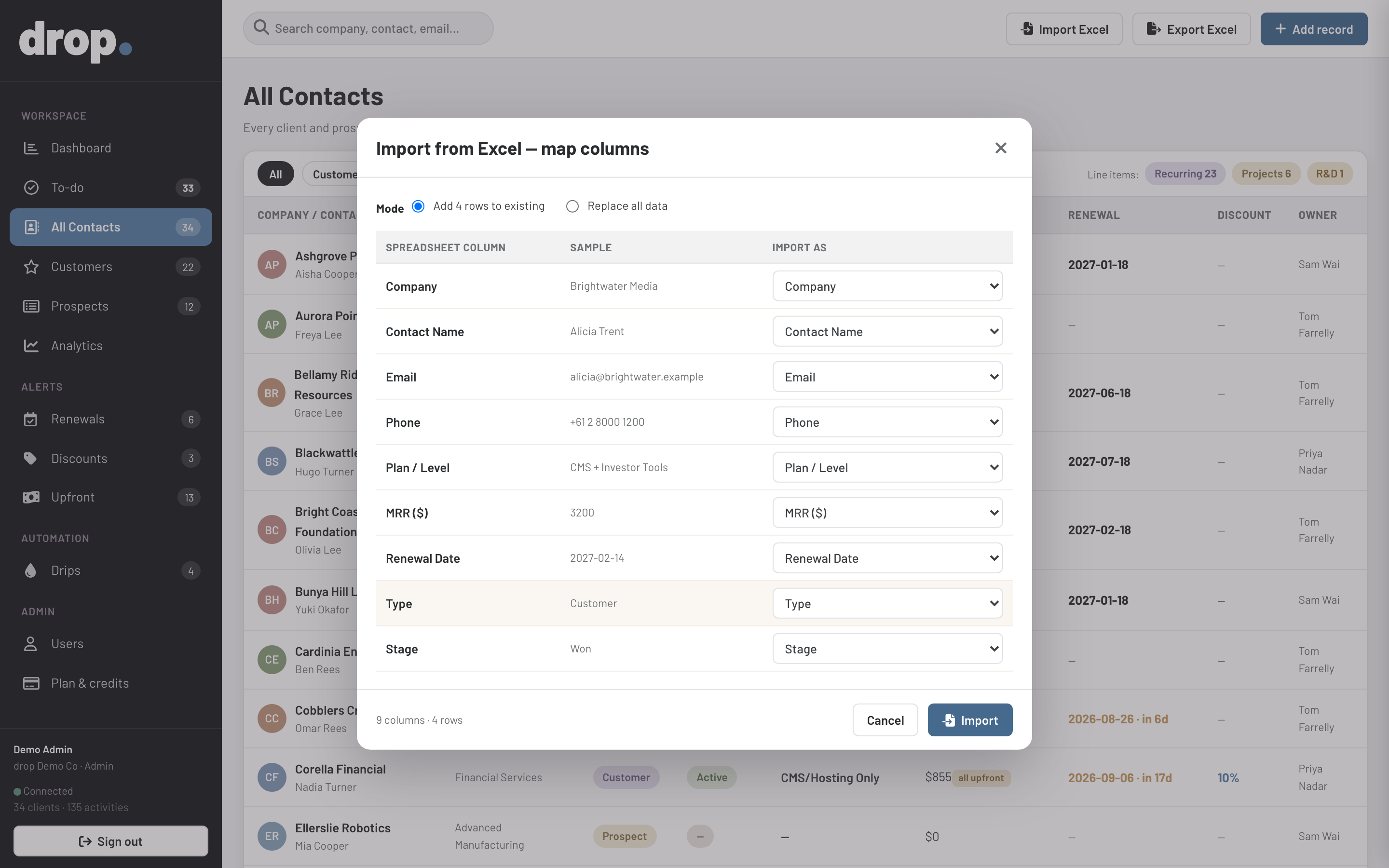 Bring your book in, mapped — drop demo