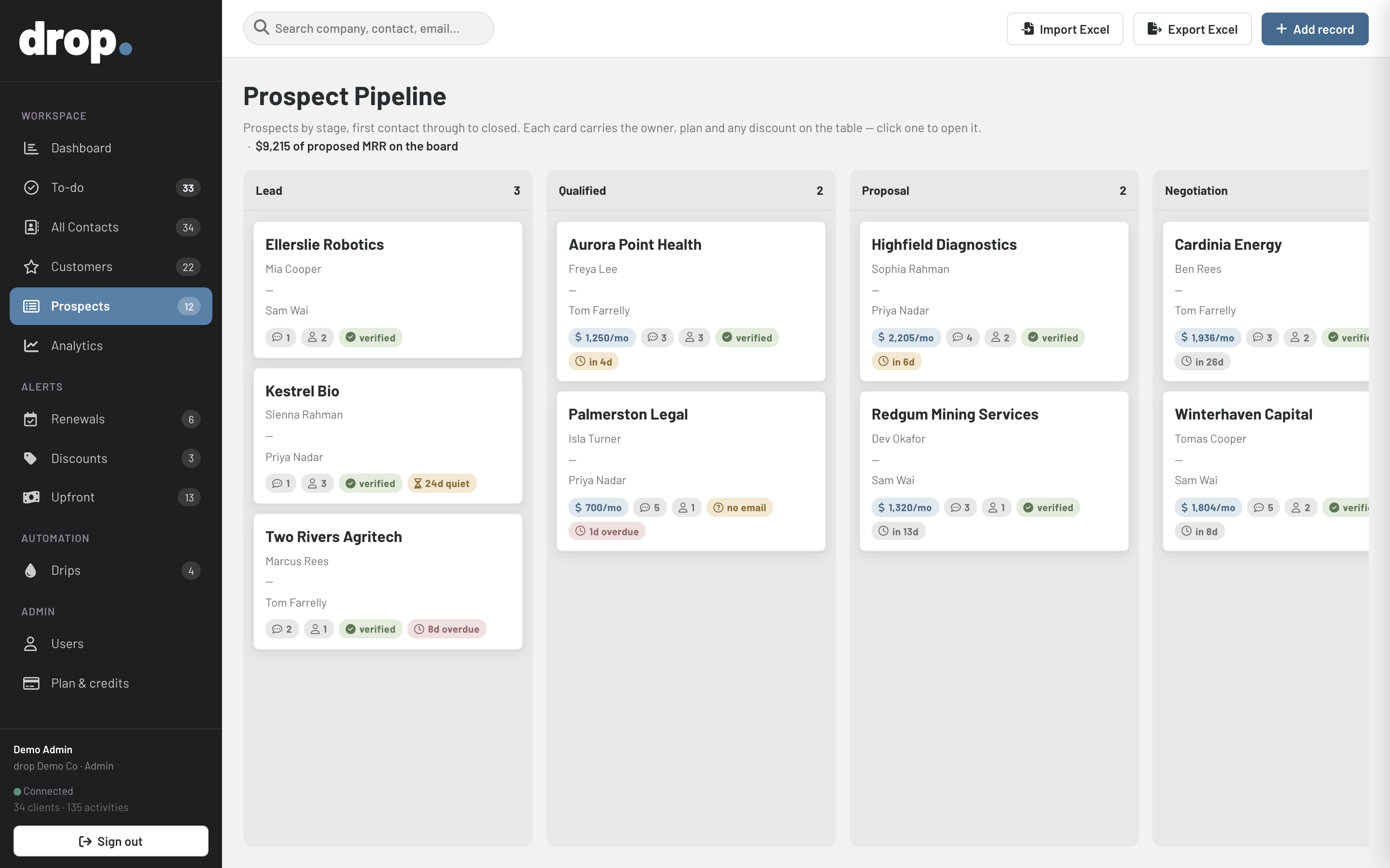 Every deal, staged and honest — drop demo